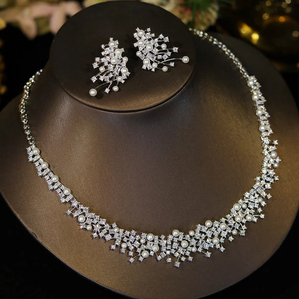 Leonora Pearl Crystal Choker & Earring Jewelry Set