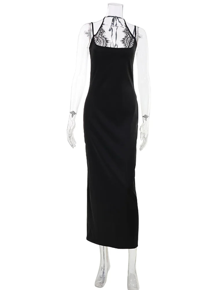 Lisandra Lace-Trim Satin Cami Slip Maxi Dress