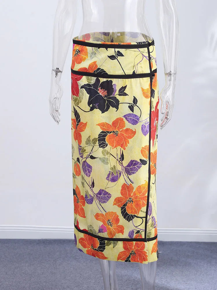 Hermione Floral Asymmetrical Fringe Midi Skirt One-piece