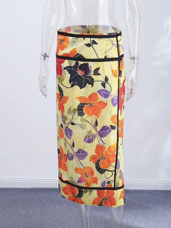 Hermione Floral Asymmetrical Fringe Midi Skirt One-piece
