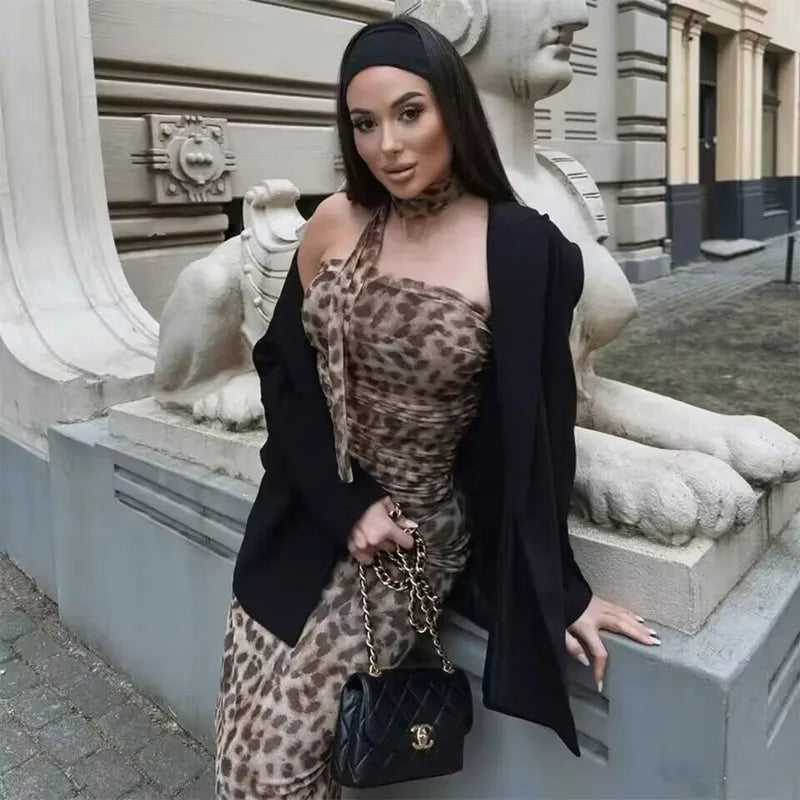 Nahara Leopard Ruched Bandeau Top & Midi Skirt Separates