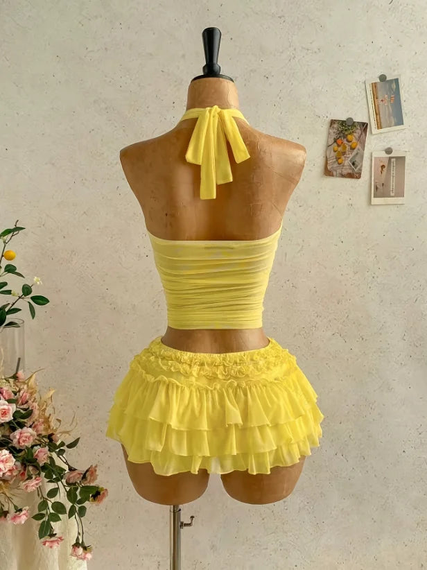 Philippa Ruched Halter Ruffle Mini Skirt Two-piece Secondary image
