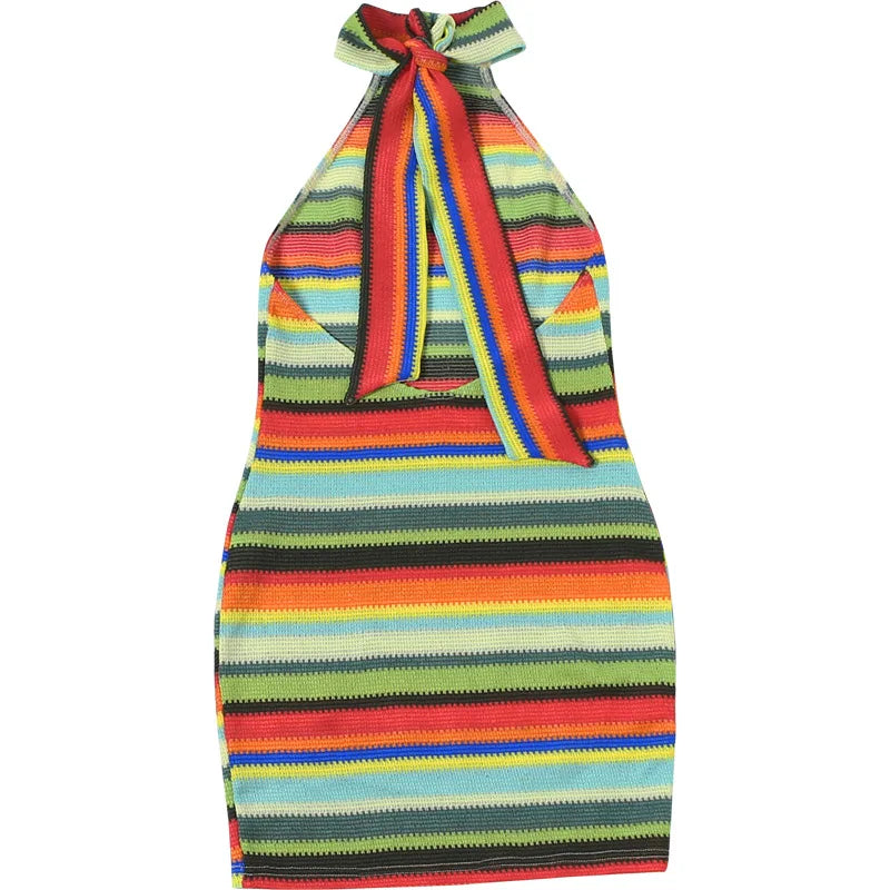 Solenne Striped Knit Halter Bodycon Mini Dress