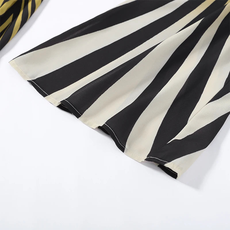 Marisela Retro Geometric Stripe Halter Backless Top & Flare Pants Two-piece