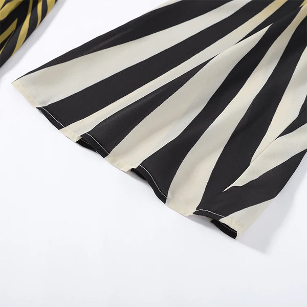 Marisela Retro Geometric Stripe Halter Backless Top & Flare Pants Two-piece