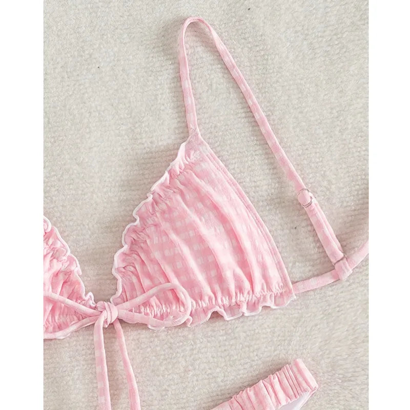 Gigi Gingham Ruffle Triangle Bikini Set Two-piece