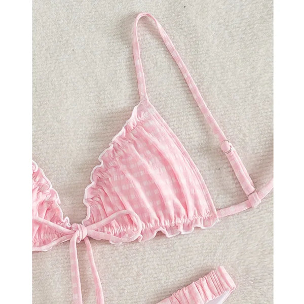 Gigi Gingham Ruffle Triangle Bikini Set Two-piece
