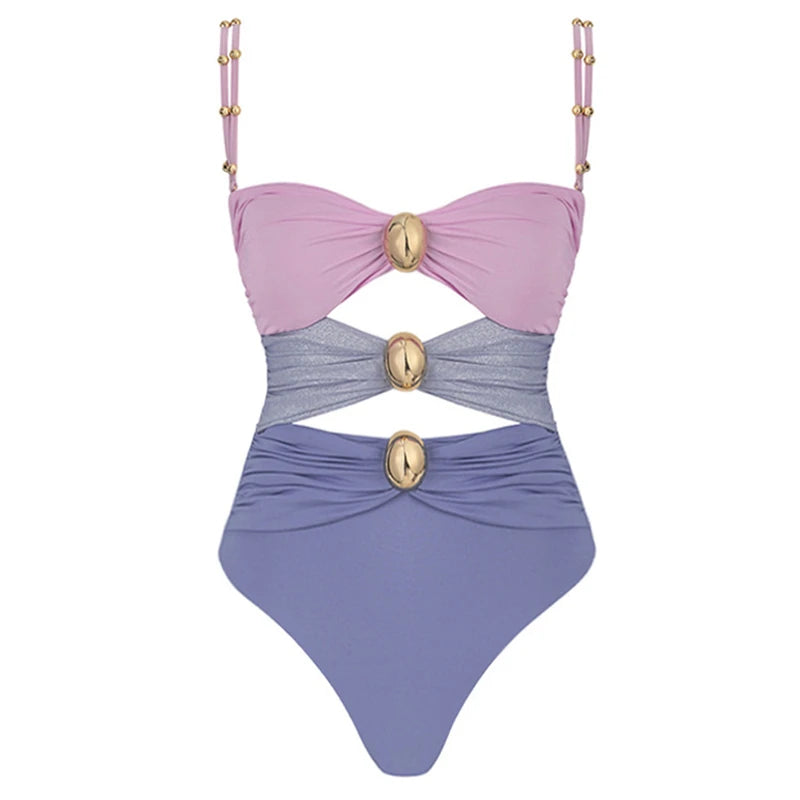 Hollowen One Piece Swimsuit With Cover Up Sexy Swimwear Women Off Shoulder Swim Suits Patchwork Bathsuit Belt Bodysuit Beachwear
