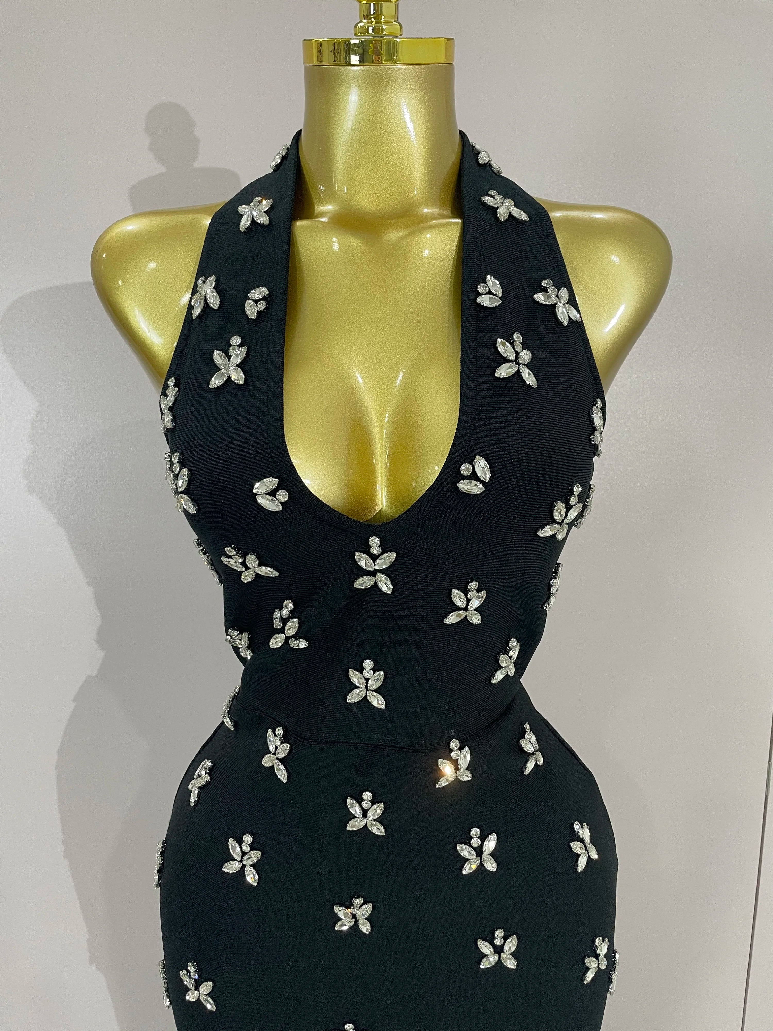 Yvette Diamond-Beaded Backless Maxi Dress