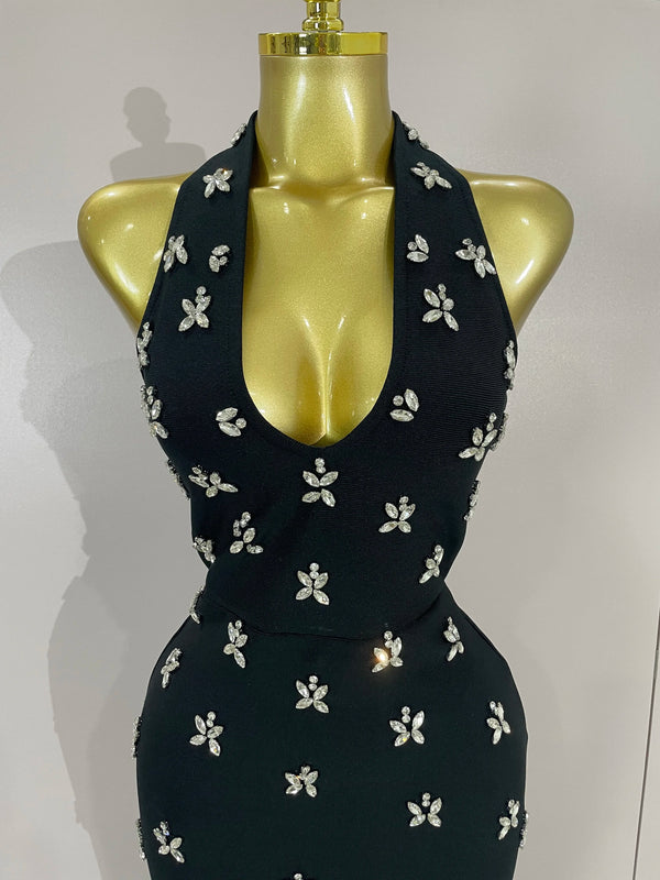 Yvette Diamond-Beaded Backless Maxi Dress