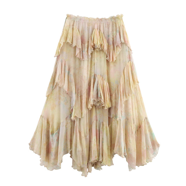 Maribel Gradient Tiered Ruffle Midi Skirt One-piece