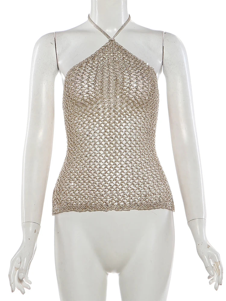 Aria Golden Glow Halter Knit Party Top