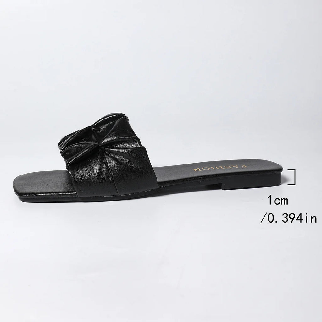 Paulette Ruched Square-Toe Flat Slide Sandals
