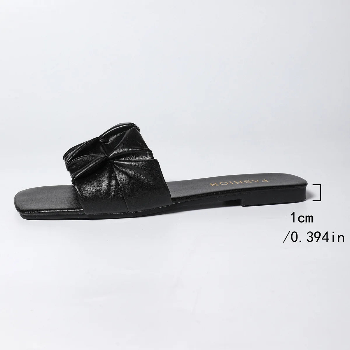 Paulette Ruched Square-Toe Flat Slide Sandals