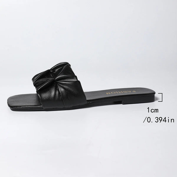 Paulette Ruched Square-Toe Flat Slide Sandals