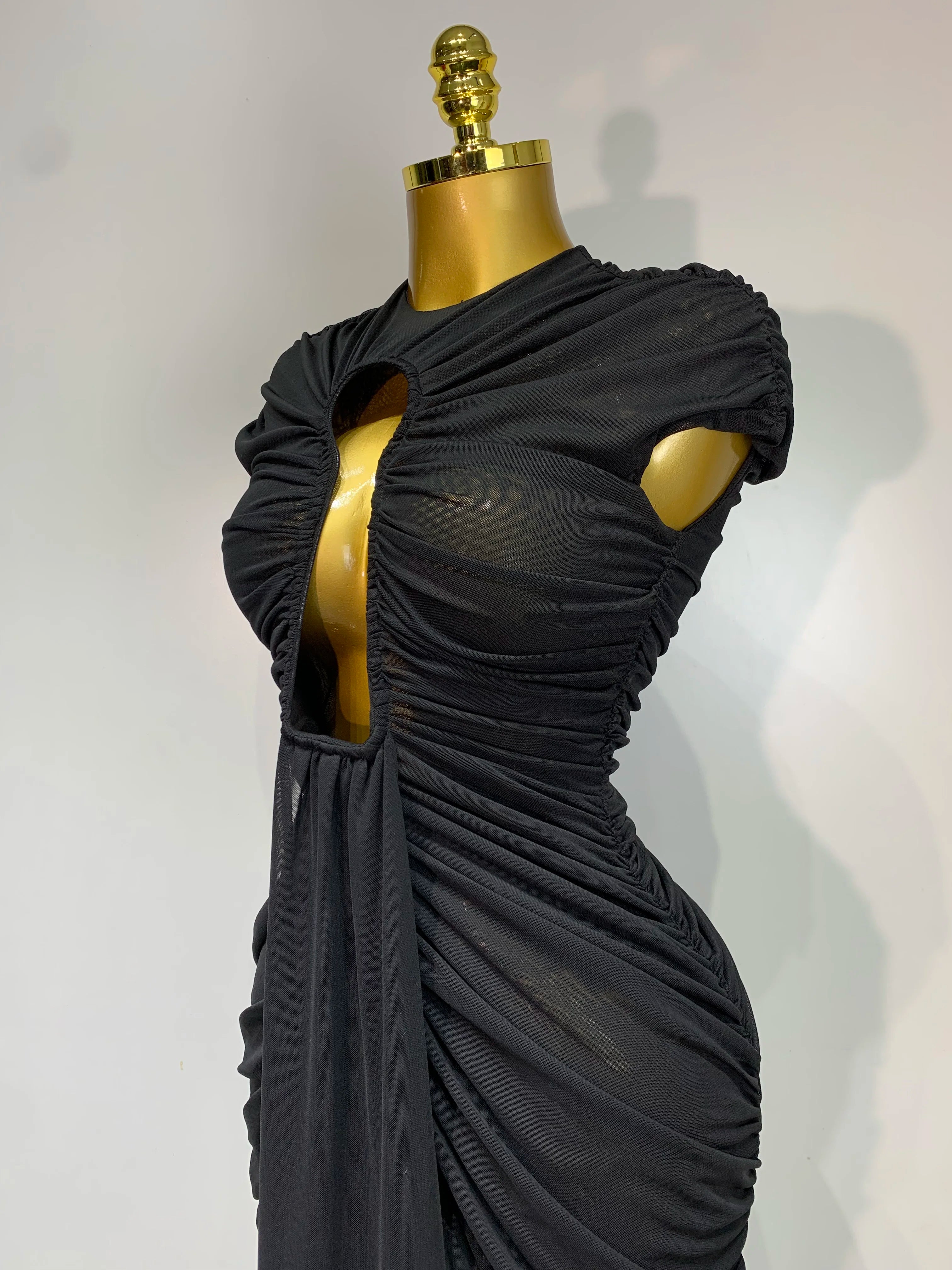 Vesper Sheer Mesh Cutout Bodycon Maxi Dress