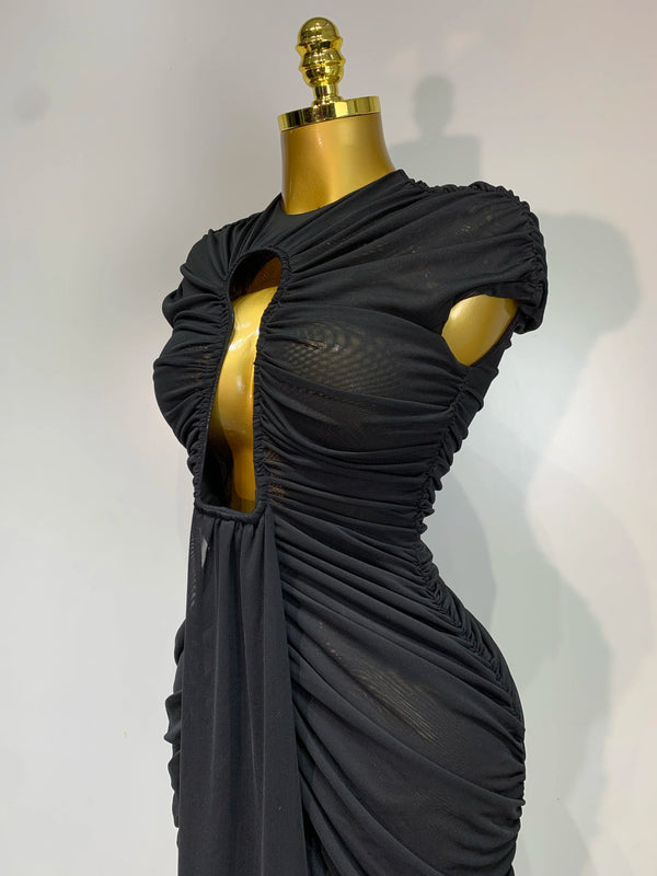 Vesper Sheer Mesh Cutout Bodycon Maxi Dress