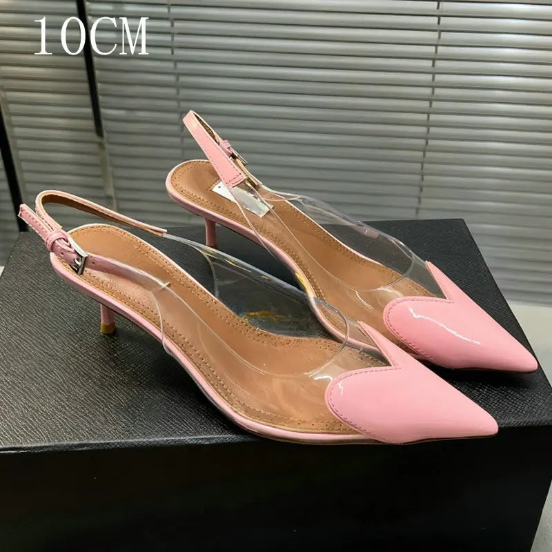 Heart-Shaped Transparent High-Heeled Sandals For Women Summer Fairy Style Pointed-Toe Low-Heeled Women'S Shoes Sexy Party Pumps