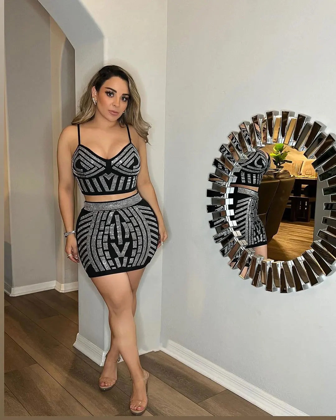 Reina Rhinestone Crop Top & Mini Skirt Two-piece Secondary image