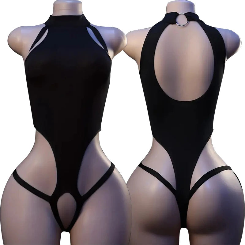 Nerissa Choker Halter Cutout Crotchless Lingerie Teddy Bodysuit One-piece