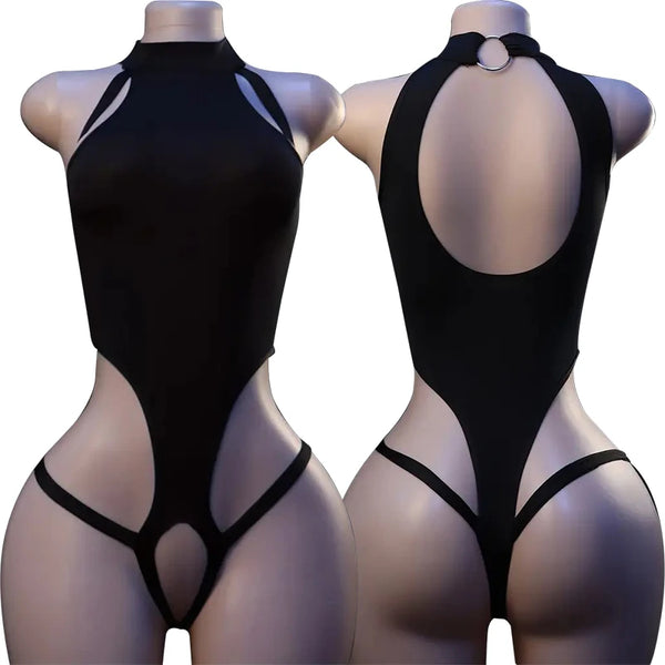 Nerissa Choker Halter Cutout Crotchless Lingerie Teddy Bodysuit One-piece