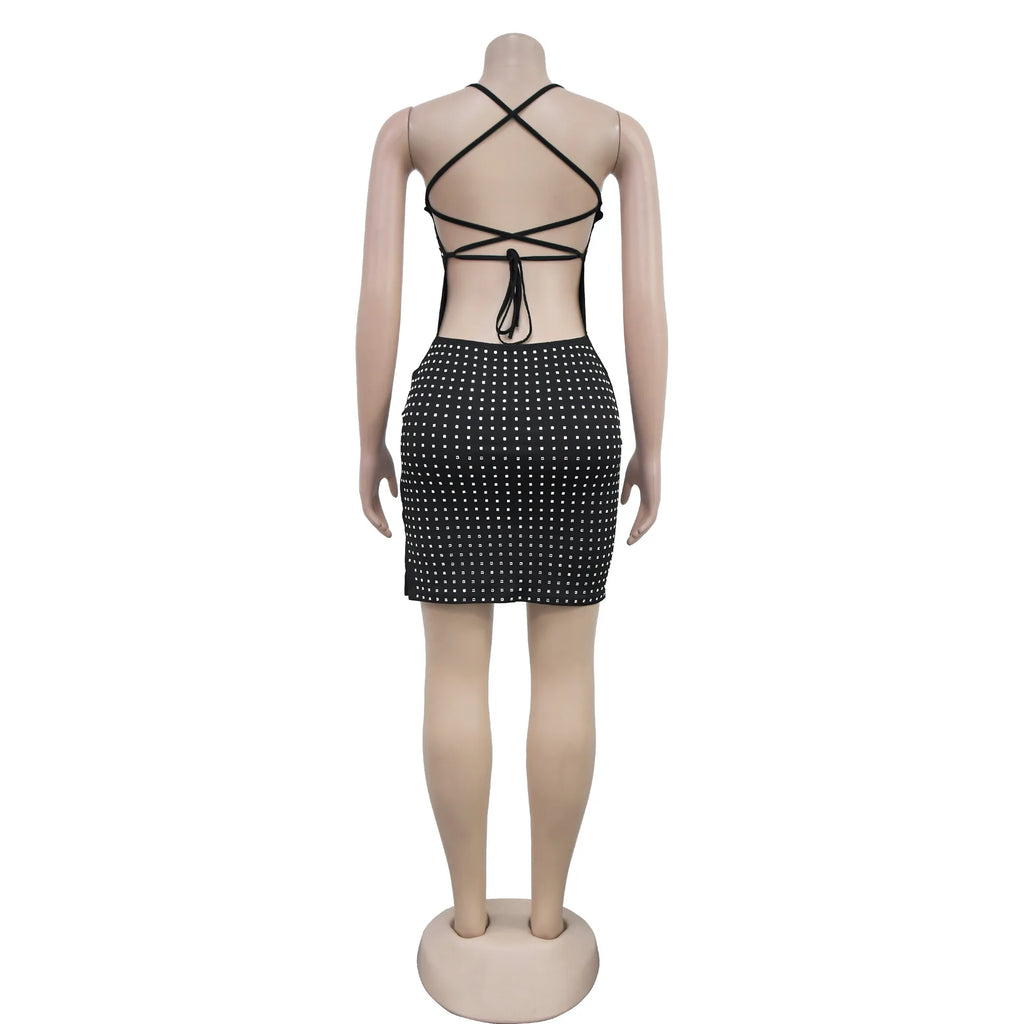 Jessamine Rhinestone Backless Bodycon Mini Dress