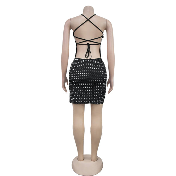 Jessamine Rhinestone Backless Bodycon Mini Dress