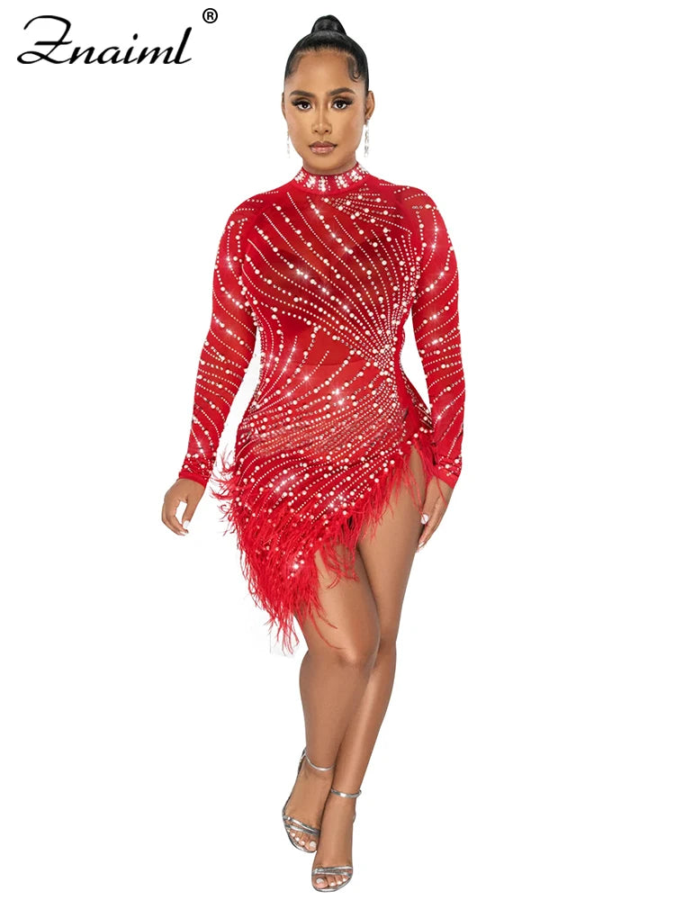 Isadora Feather Crystal Mini Dress