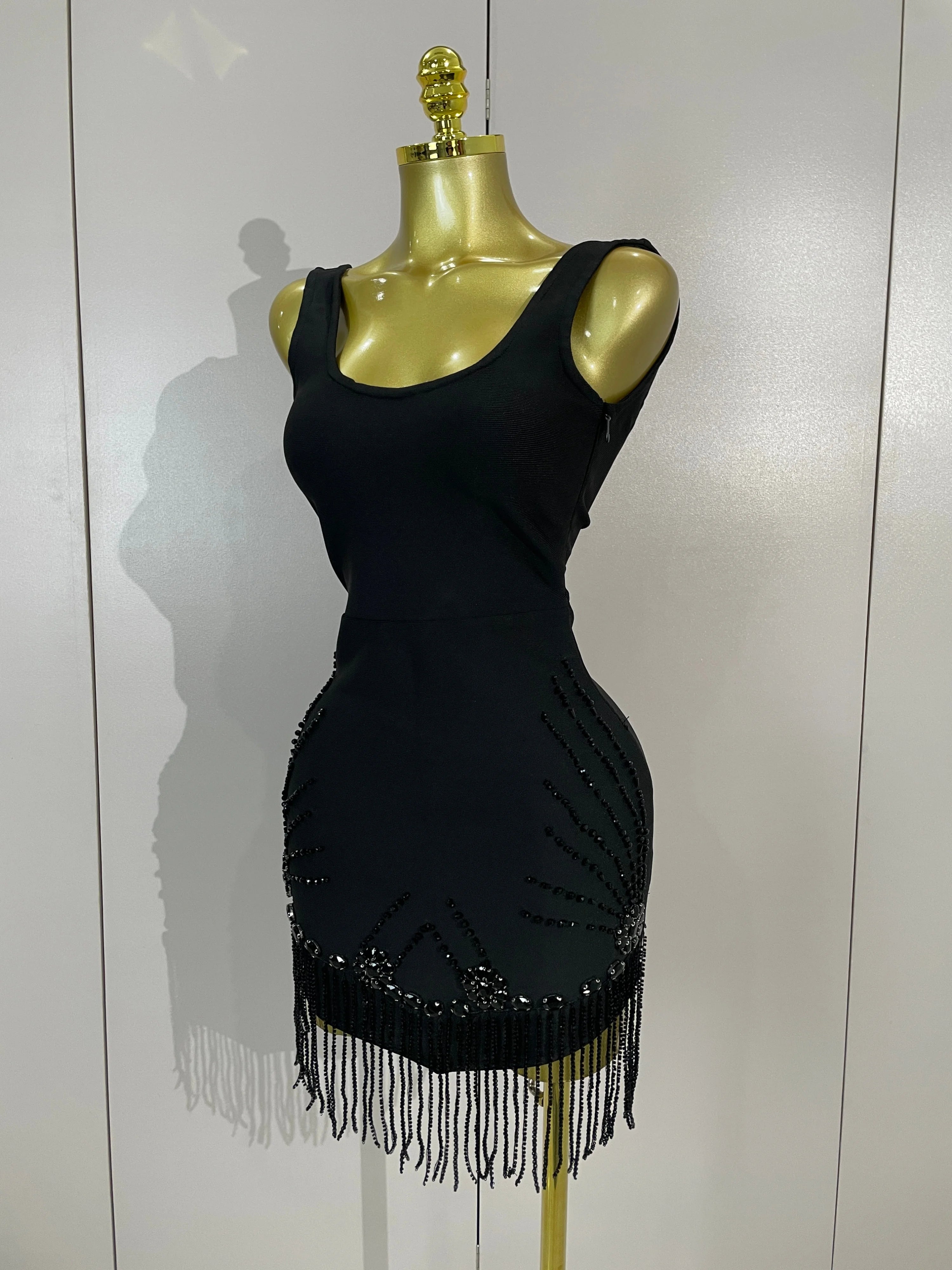Briseis Beaded Tassel Backless Mini Dress