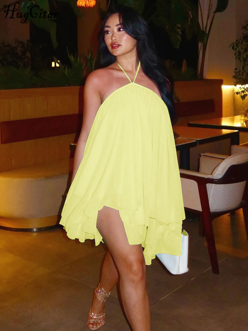 Suri Lace-Up Halter Asymmetric Mini Dress