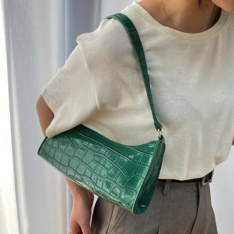 Coralie Croc-Embossed Faux-Leather Baguette Shoulder Bag