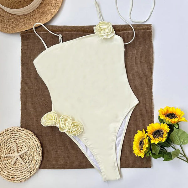 Sexy Rosette Choker One Piece Swimsuit 2024 New Swimwear Women Swimsuit Bathing Suit Beachwear Monokini Female Swimming Suits