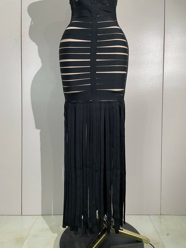 Francesca Tassel Halter Bandage Midi Dress