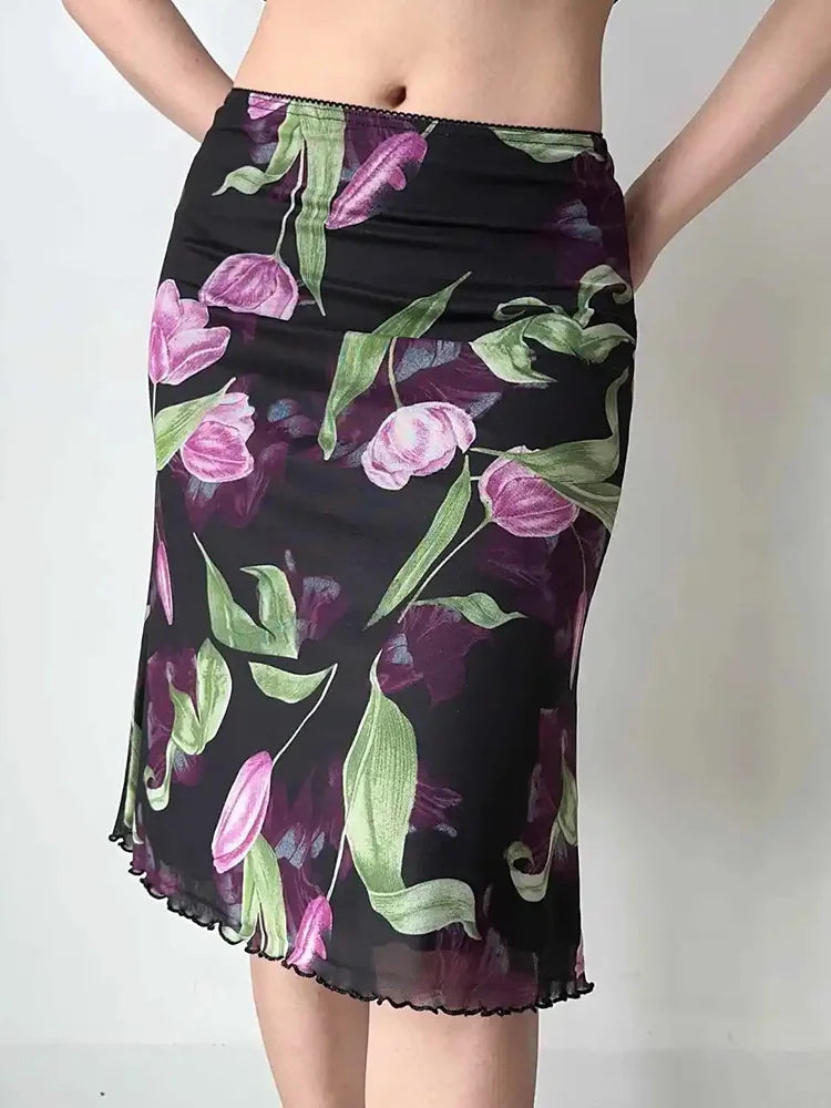 Priya Floral Mesh Midi Skirt One-piece