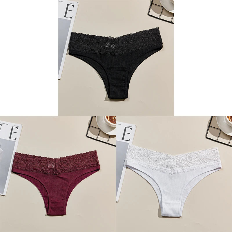 Danica Cotton Lace Brief Pack Lingerie 3-piece
