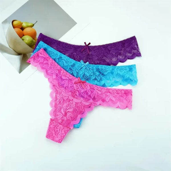 Violetta Sheer Lace G-String Panty Pack Lingerie 3-piece