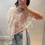 hirigin Y2K Fairy Mesh See Through Casual High Neck Looseshawls Women Floral Lace Embroidery Shawl Tops Asymmetrical Streetwear
