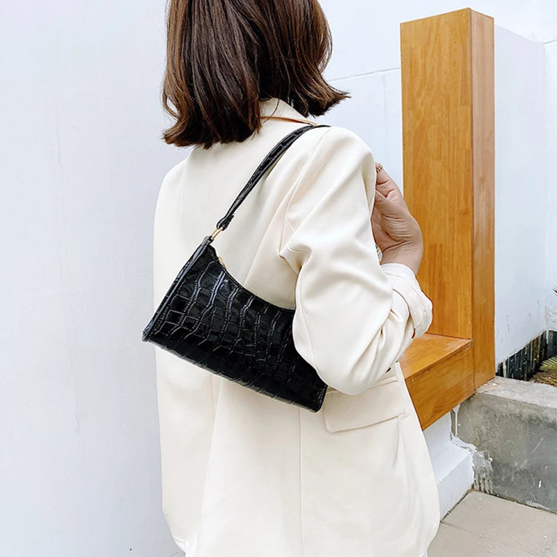 Coralie Croc-Embossed Faux-Leather Baguette Shoulder Bag