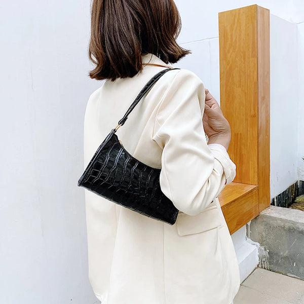 Coralie Croc-Embossed Faux-Leather Baguette Shoulder Bag