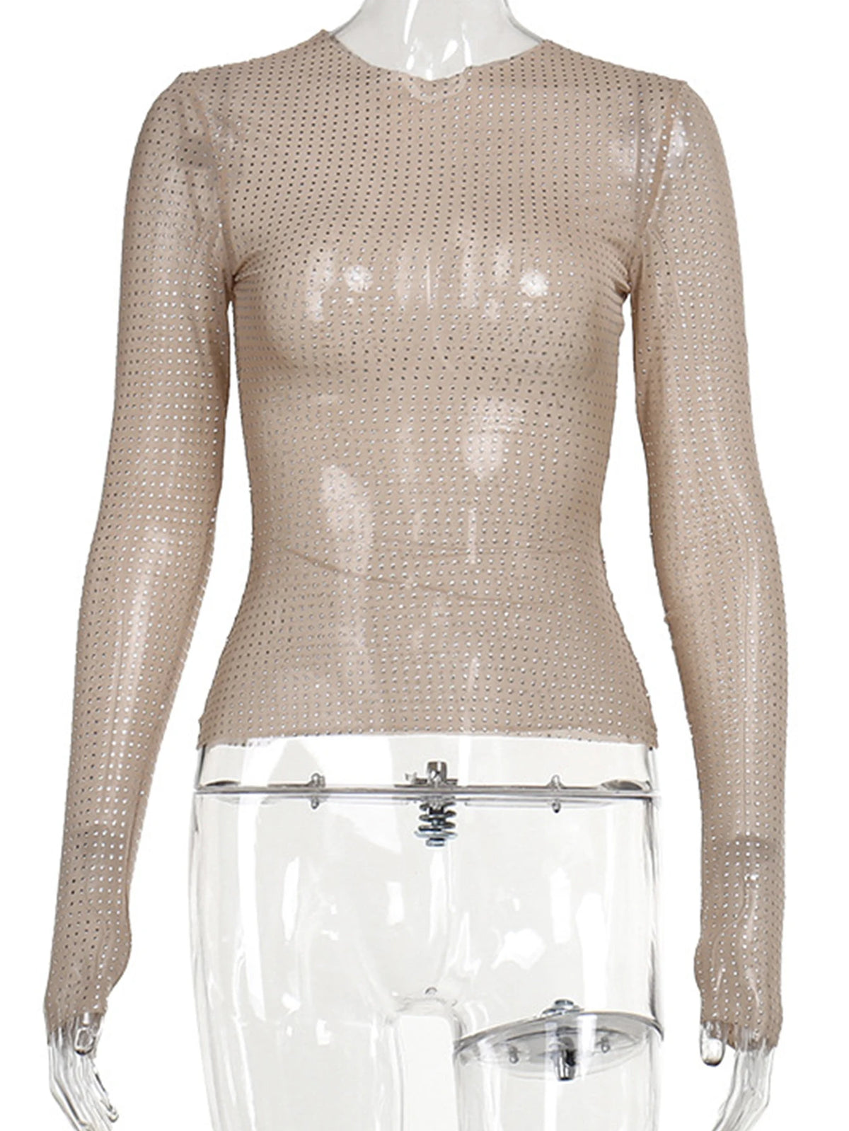 Wilmetta Sheer Shimmer Mesh Long-Sleeve Crop Top One-piece