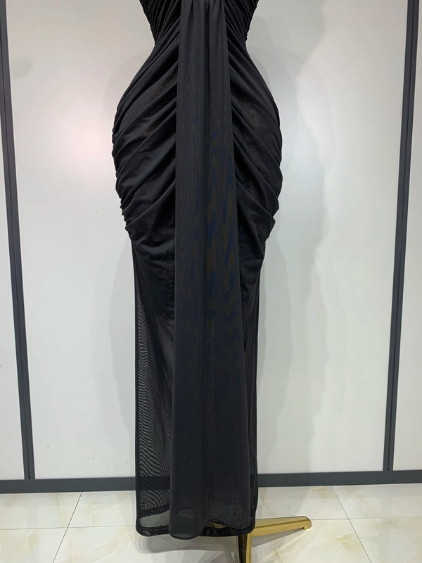 Vesper Sheer Mesh Cutout Bodycon Maxi Dress
