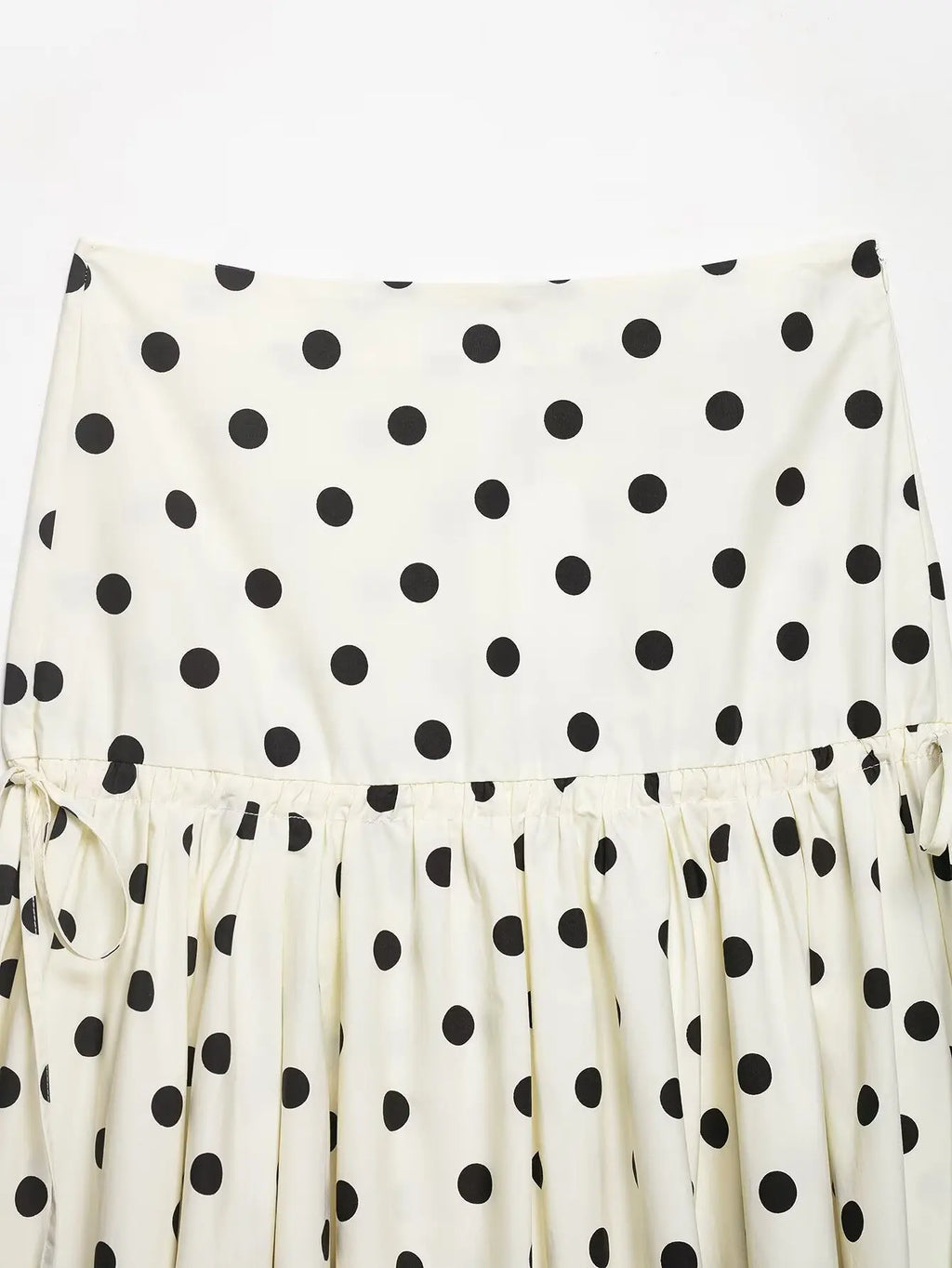 Women's Vintage Polka Dot Asymmetrical Hem Skirt White Black High Waist Drawstring Flowy Casual Midi Skirt Streetwear