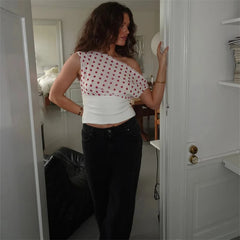 Luna Polka Charm One-Shoulder Top