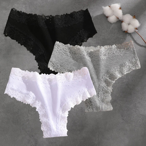 Brielle Floral Lace Bikini Panty Pack Lingerie 3-piece