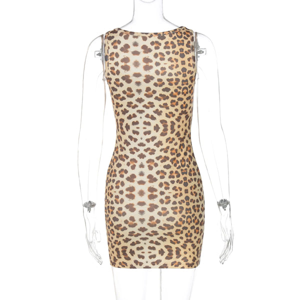 Leona Leopard Lace-Trim Bodycon Mini Dress