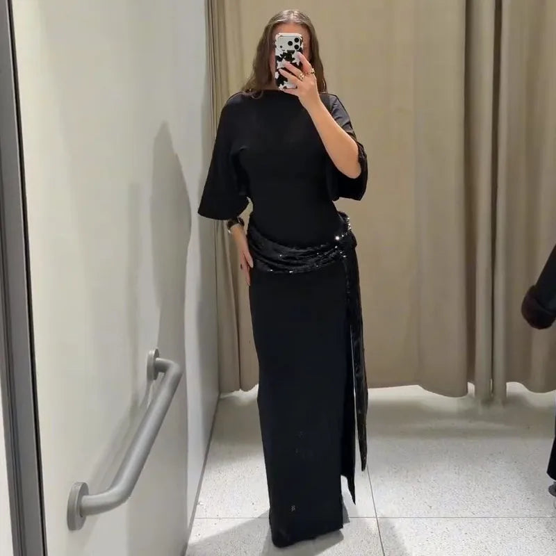 Alina Midnight Lace Sequin Maxi Dress