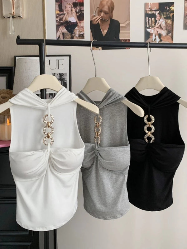 Selena Ivory Chain-Link Halter One-piece