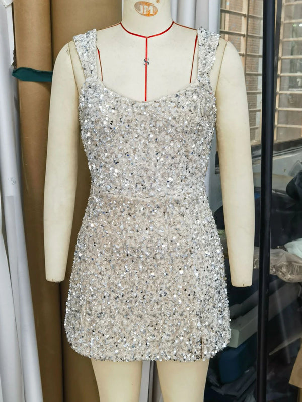Evangeline Sequin Backless Bodycon Mini Dress