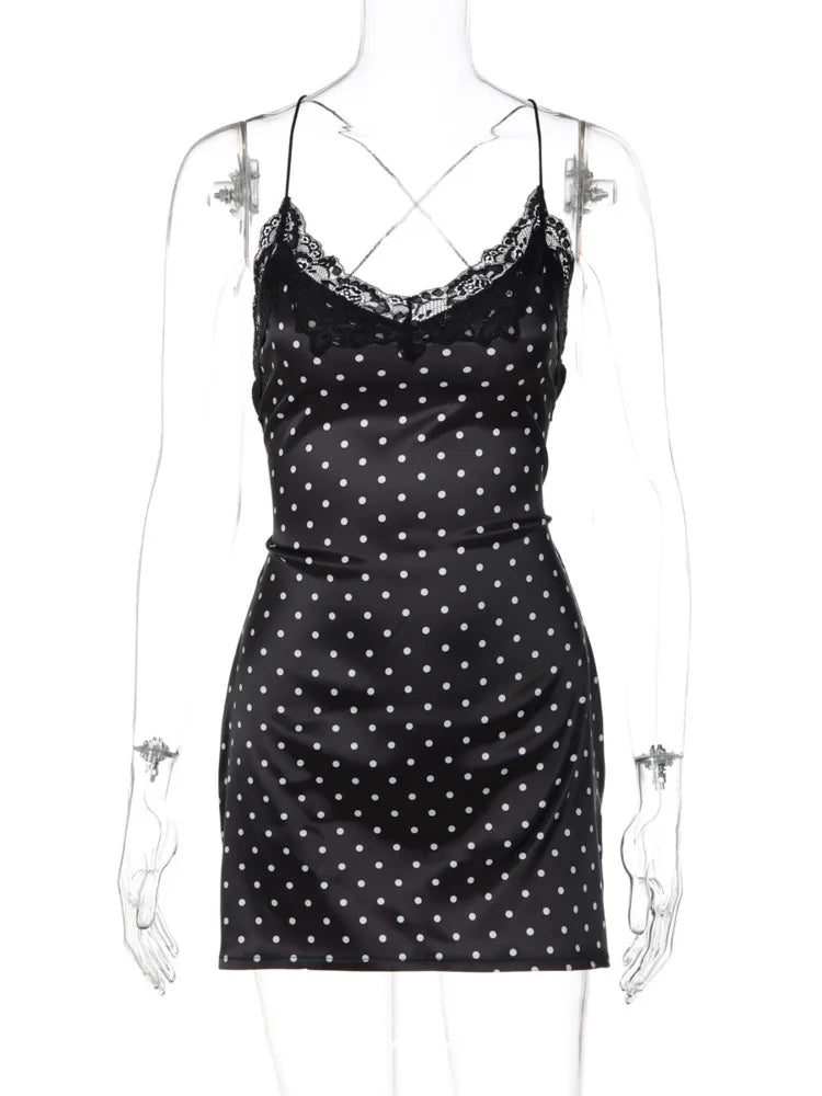 Alessandra Polka-Dot Lace-Up Mini Dress