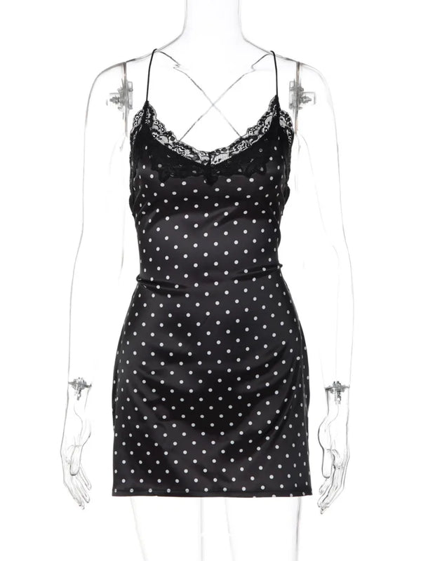 Alessandra Polka-Dot Lace-Up Mini Dress